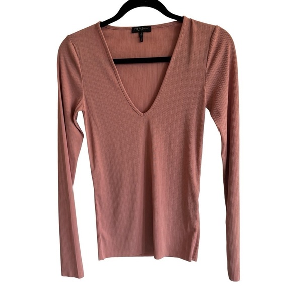 Rag & Bone Mauved Out Zoe Deep Vee Long Sleeve Tee, Size S - Picture 3 of 8